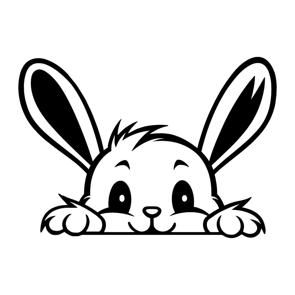 Peeking Bunny Face vinyl sticker — design shown in black on white.