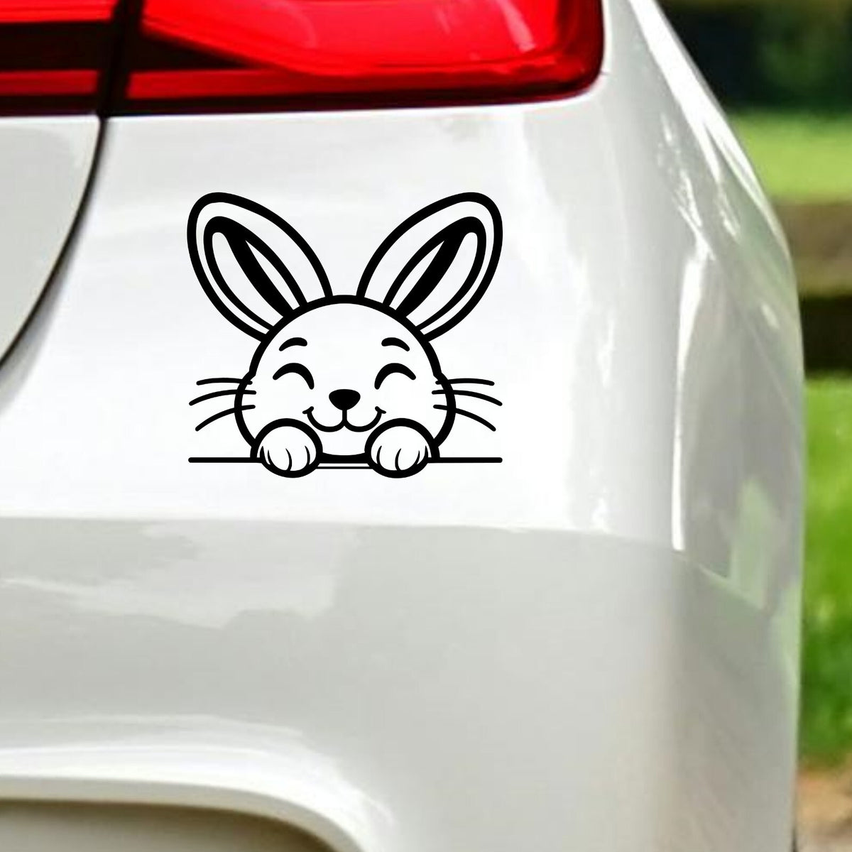 Peeking Bunny Upright Ears Car Sticker — product design and example placement.