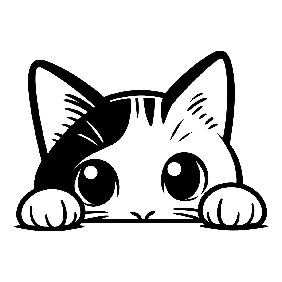 Peeking Cat decal – Front View design shown in black on a plain white background.