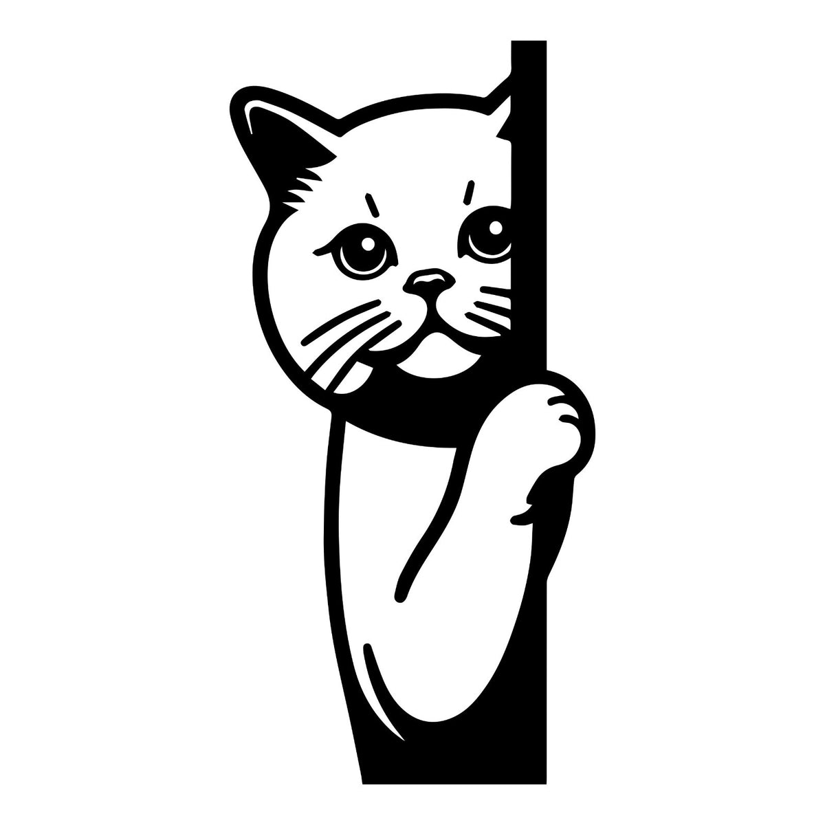 Peeking Cat decal – Side View Design 2 design shown in black on a plain white background.