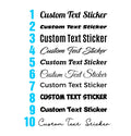 Personalised custom text car sticker showing 20 font choices