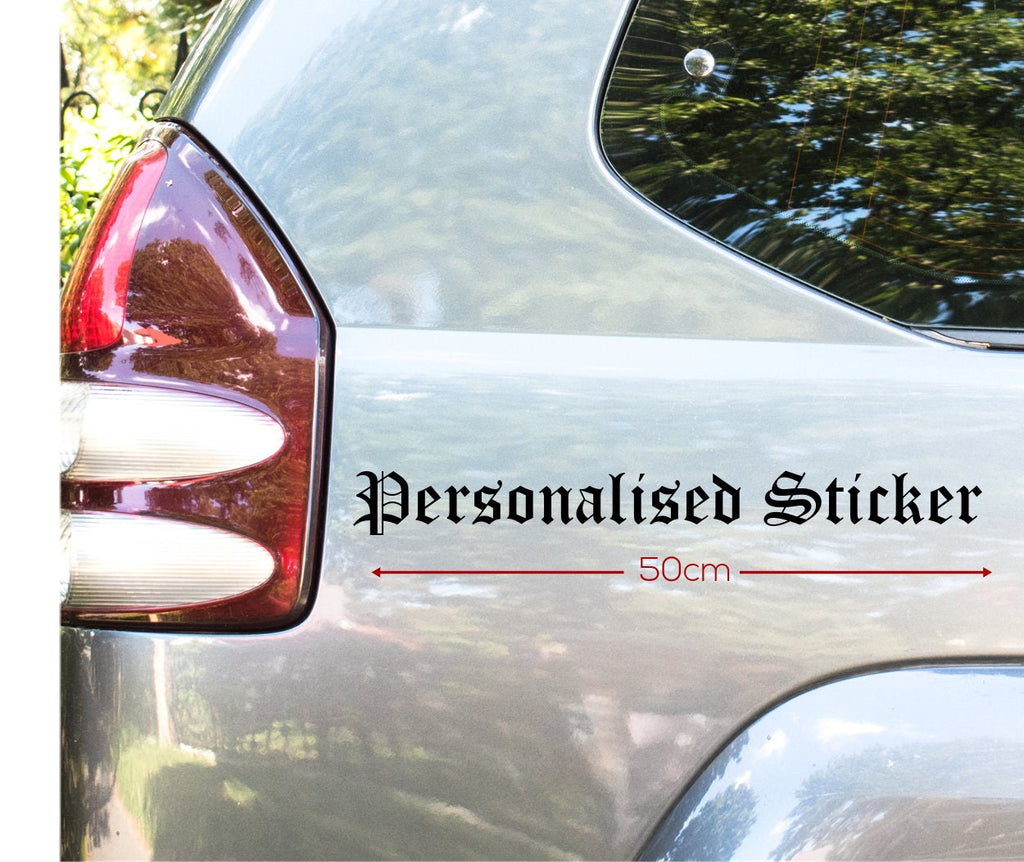 Old English personalised custom text vinyl sticker preview