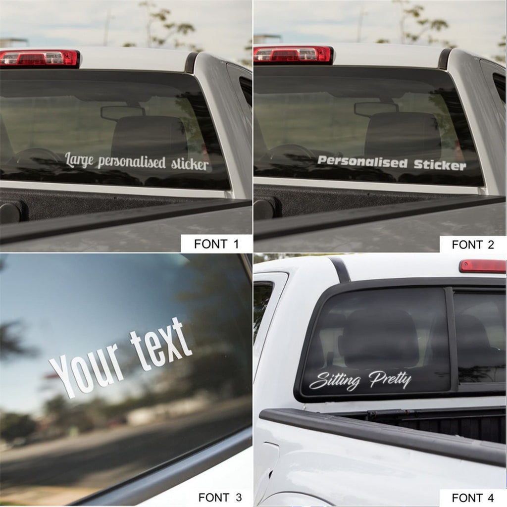 Custom vinyl lettering shown on a vehicle