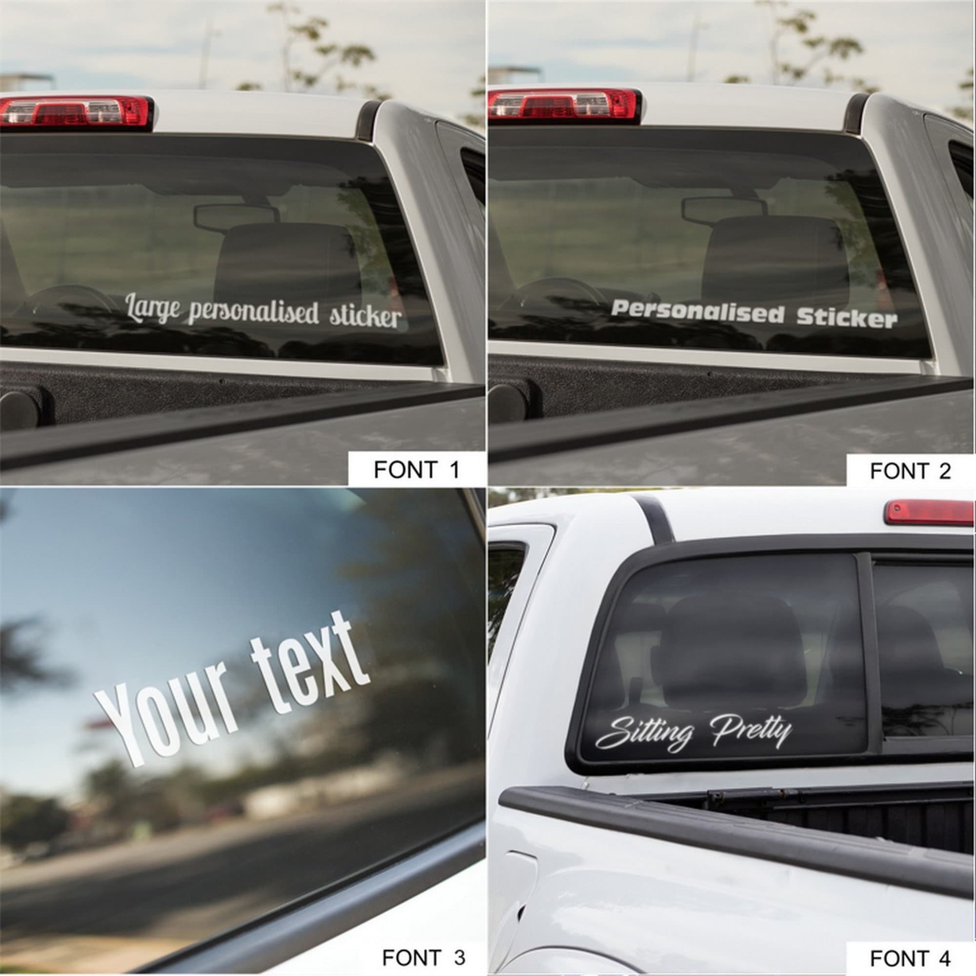 Custom vinyl lettering shown on a vehicle