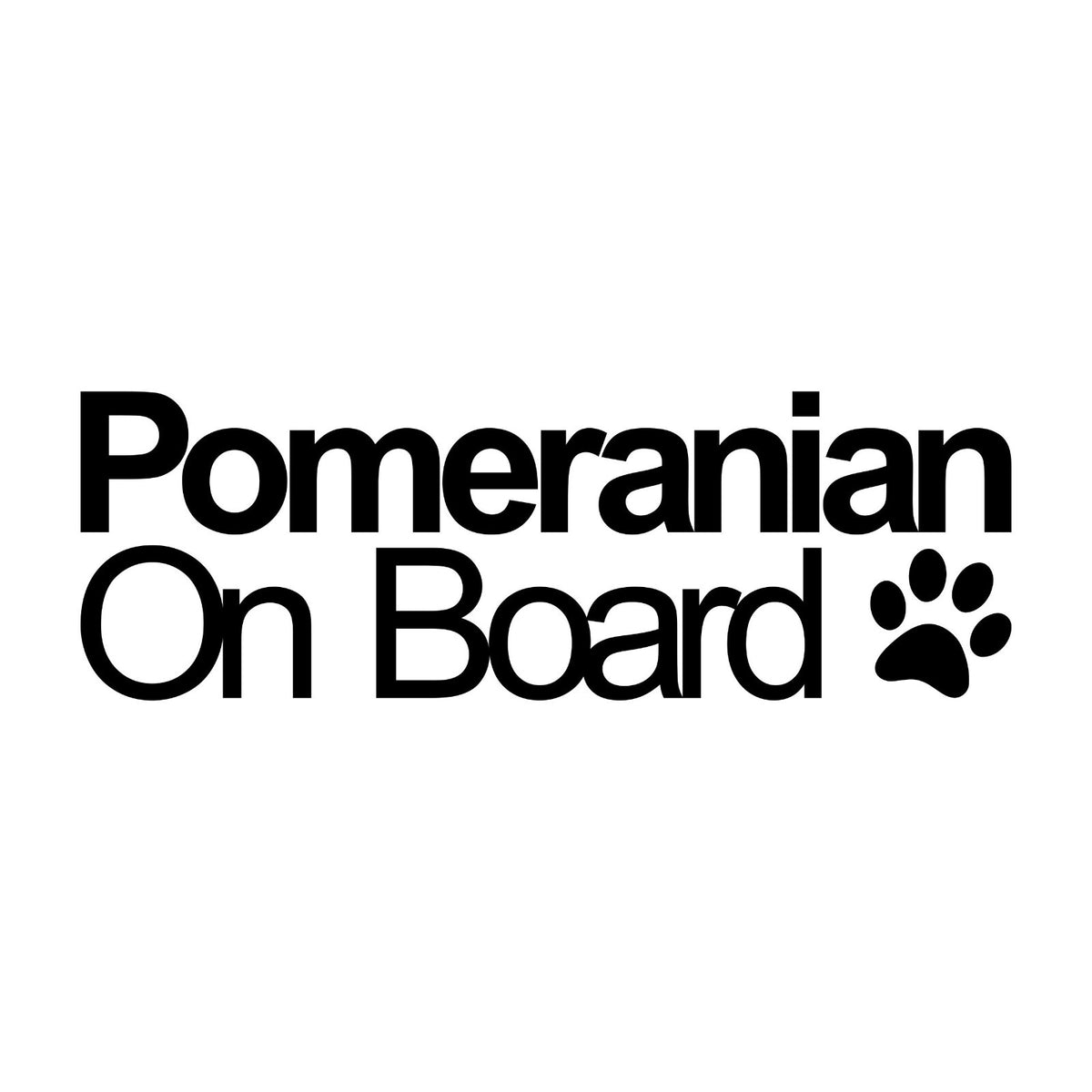 Pomeranian On Board decal design shown in black on a plain white background.