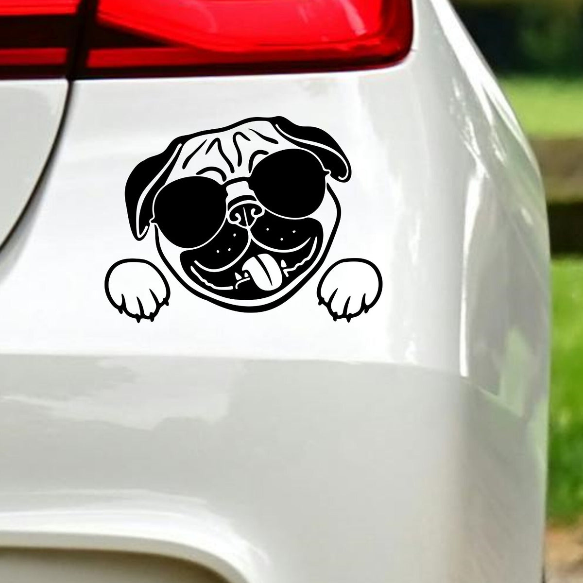 Pug with Sunglasses vinyl decal for car, van or camper.