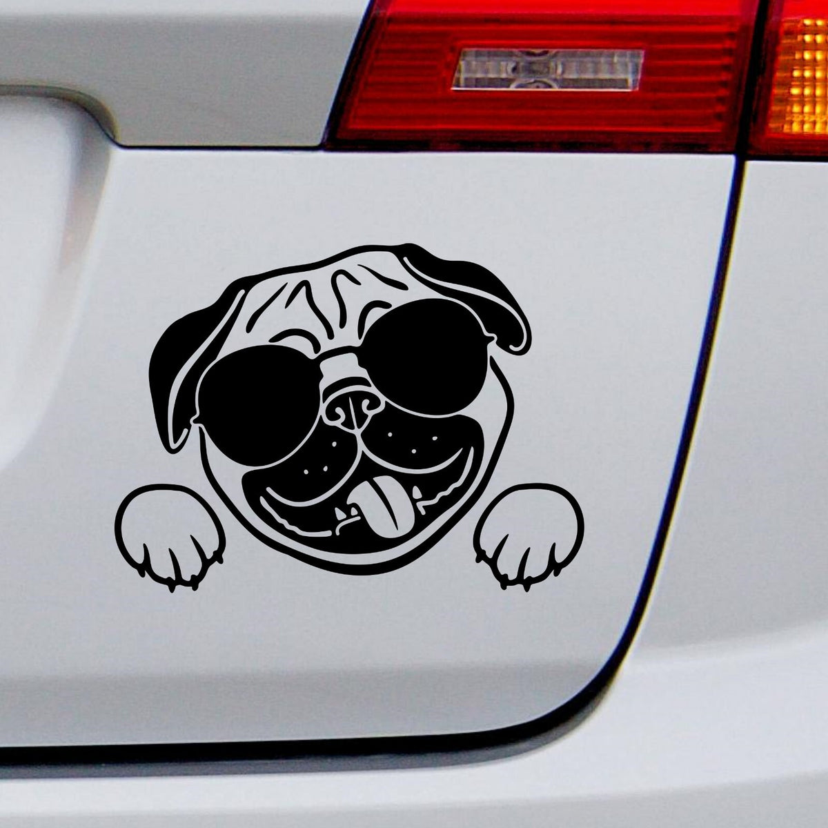 Pug with Sunglasses vinyl decal for car, van or camper.