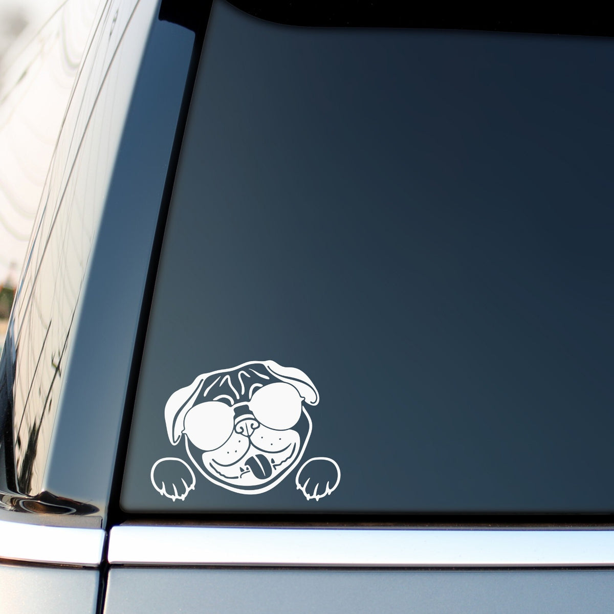 Pug with Sunglasses vinyl decal for car, van or camper.