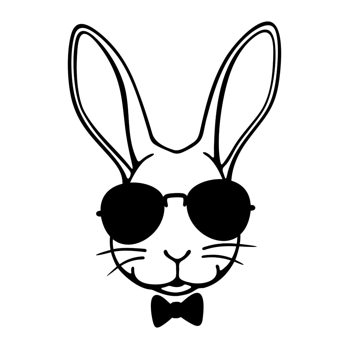 Rabbit with Sunglasses sticker design shown in black on a white background.