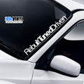 Rebuilt Tuned Driven Windscreen Sticker — product design and example placement.