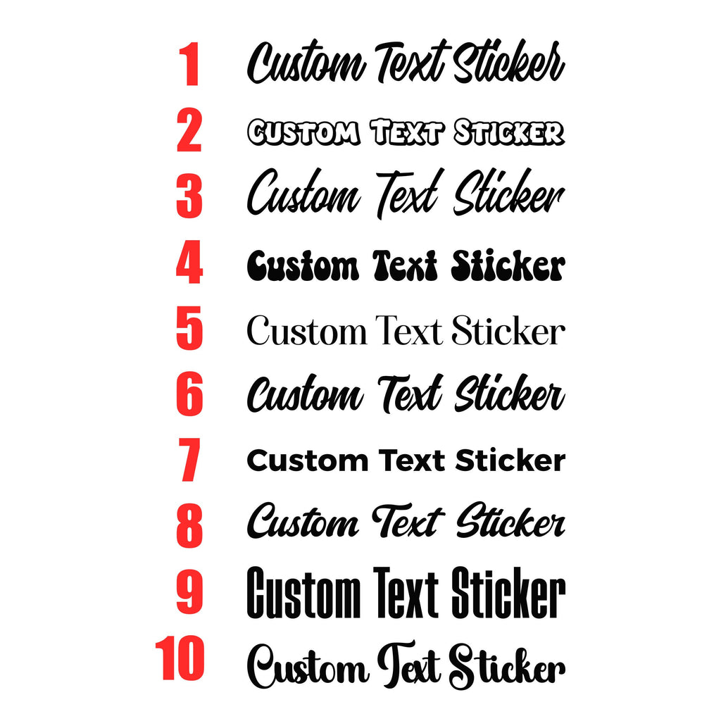 Personalised custom text sticker lettering style examples