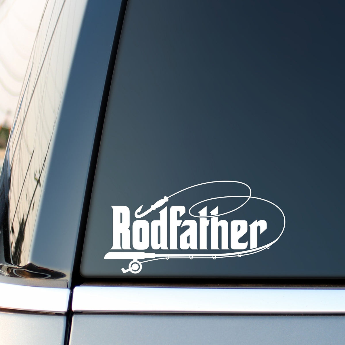 Rodfather Fishing vinyl decal for car, van or camper.
