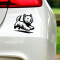 Running Westie vinyl sticker — black decal on white vehicle bodywork.