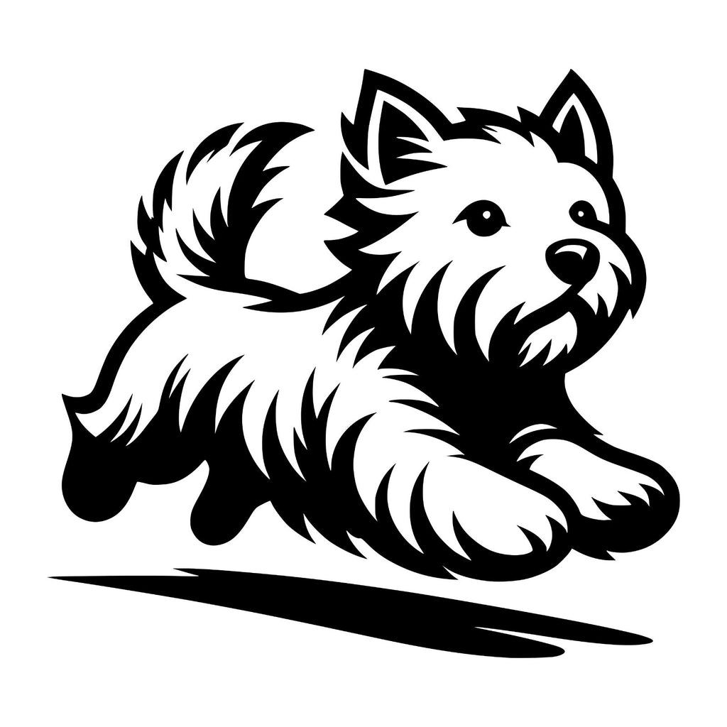 Running Westie vinyl sticker — design shown in black on white.