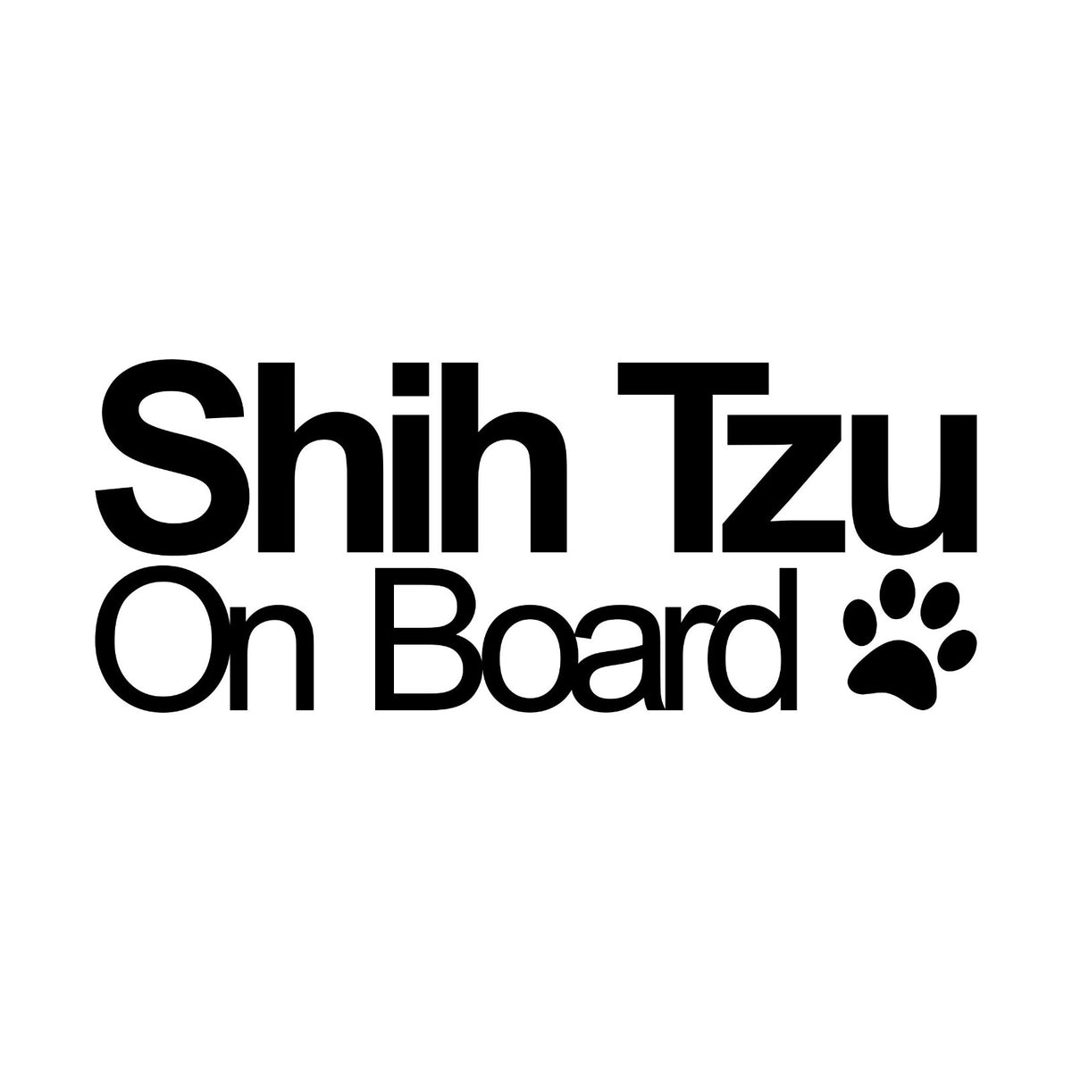 Shih Tzu On Board decal design shown in black on a plain white background.