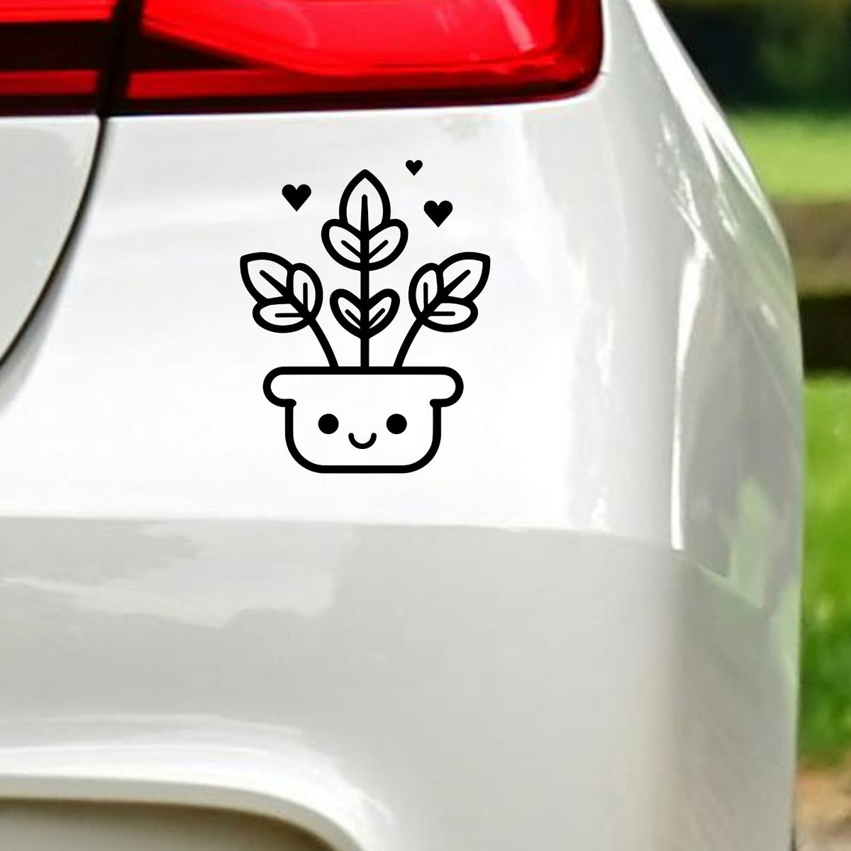 Smiling Plant Pot and Hearts vinyl sticker — design and example vehicle placement 1.