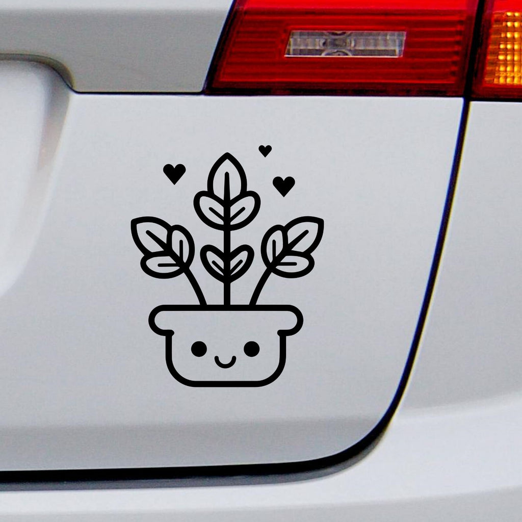 Smiling Plant Pot and Hearts vinyl sticker — design and example vehicle placement 2.