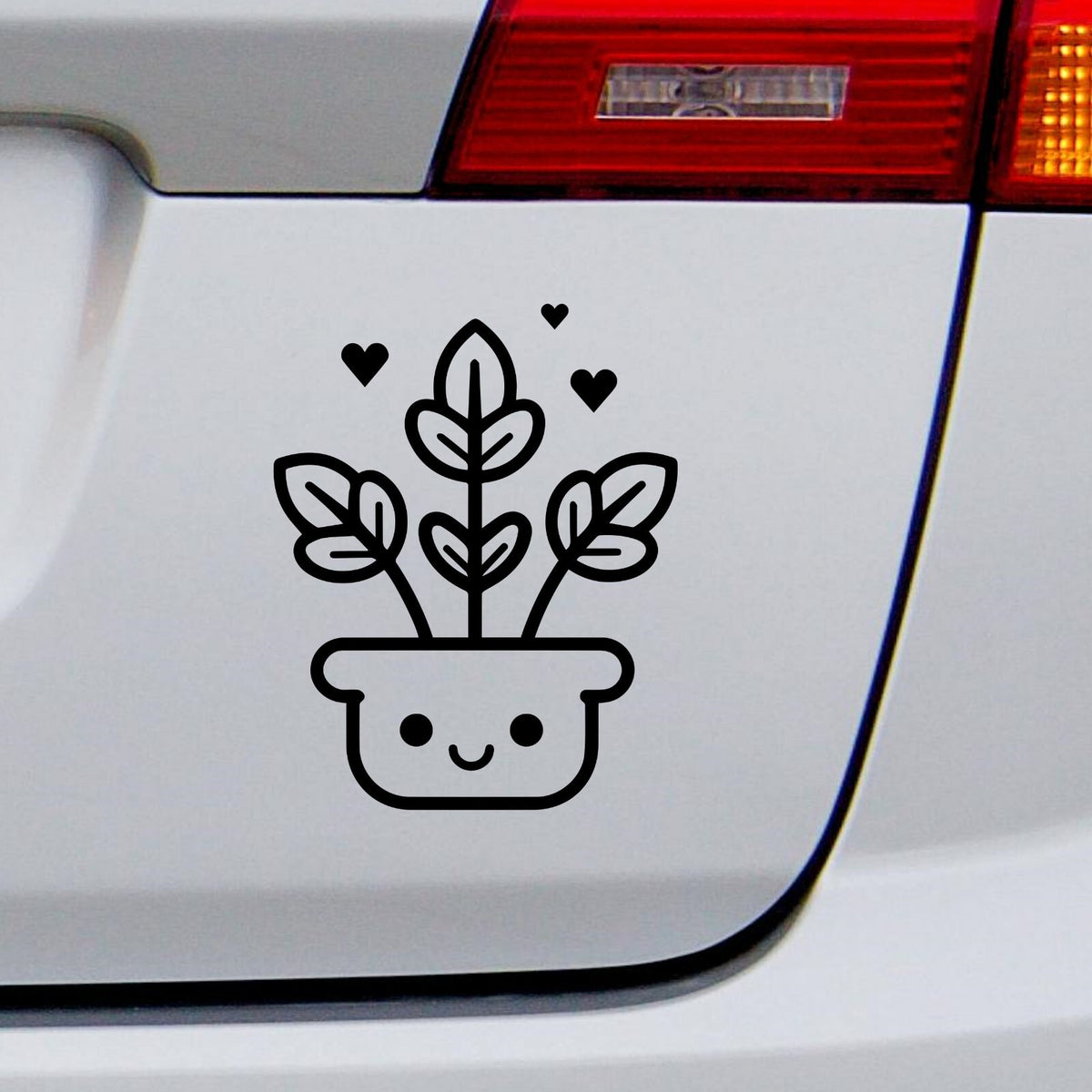 Smiling Plant Pot and Hearts vinyl sticker — design and example vehicle placement 2.