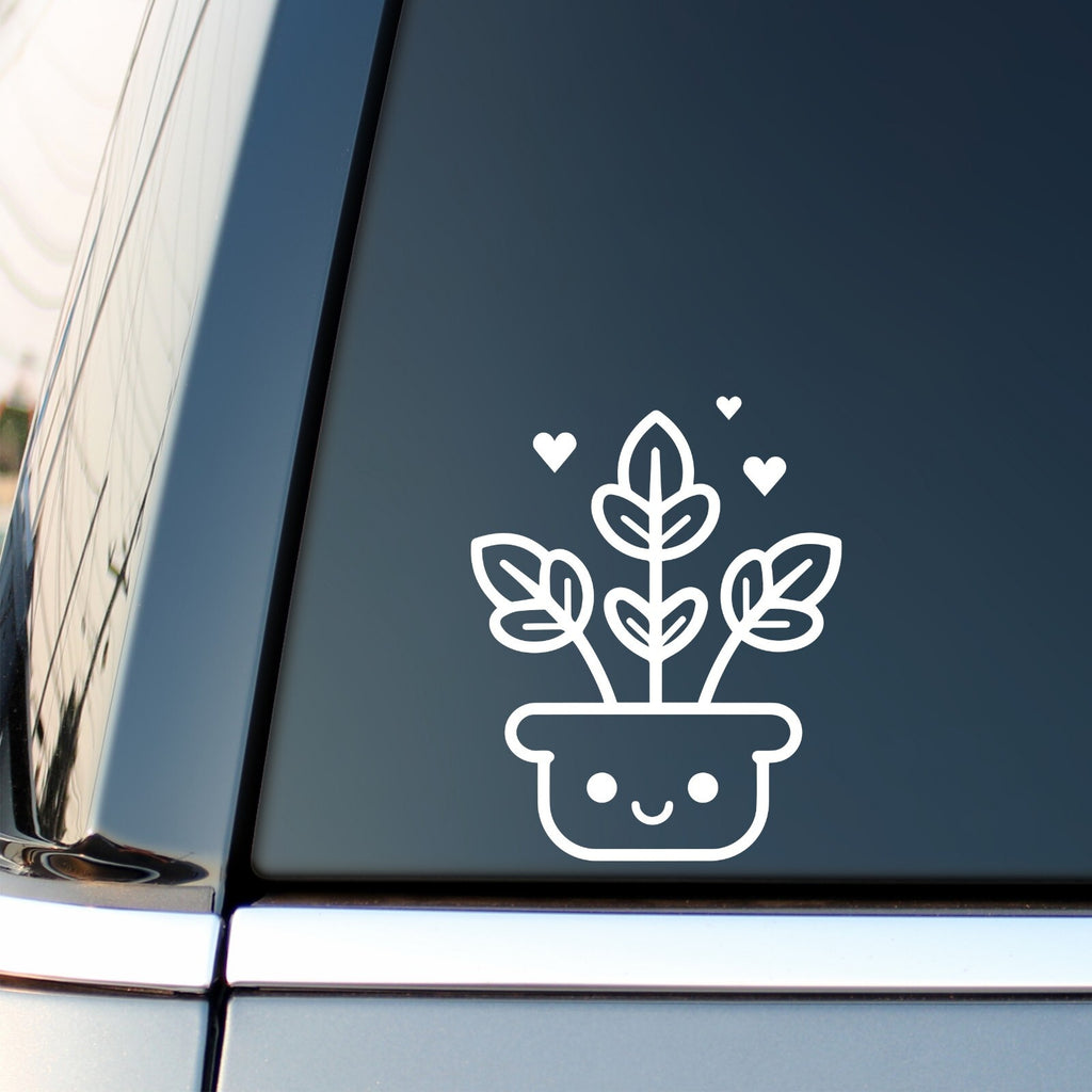 Smiling Plant Pot and Hearts vinyl sticker — design and example vehicle placement 3.