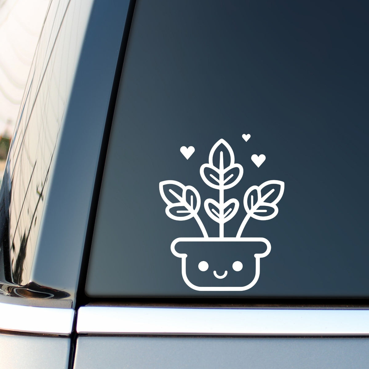 Smiling Plant Pot and Hearts vinyl sticker — design and example vehicle placement 3.