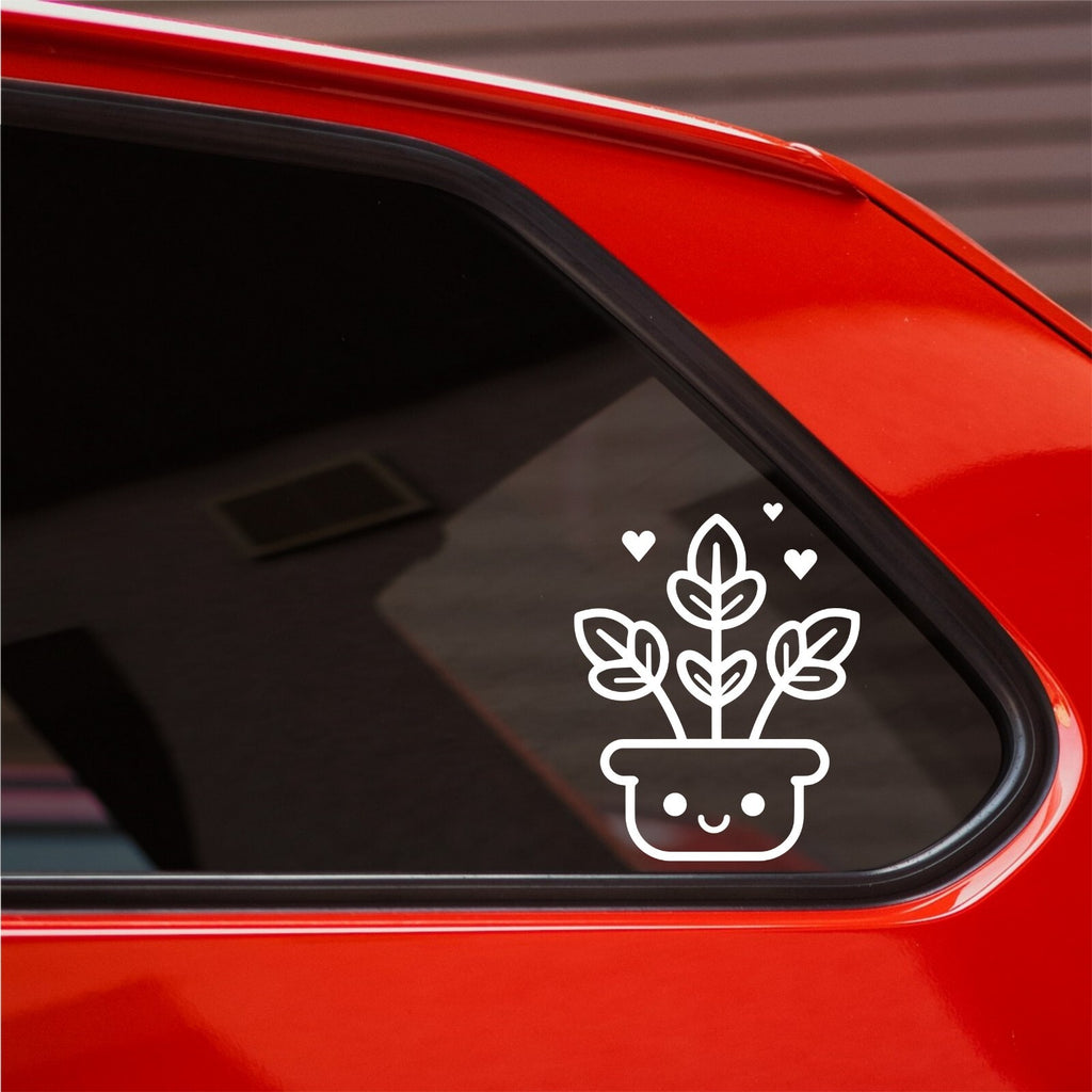 Smiling Plant Pot and Hearts vinyl sticker — design and example vehicle placement 4.