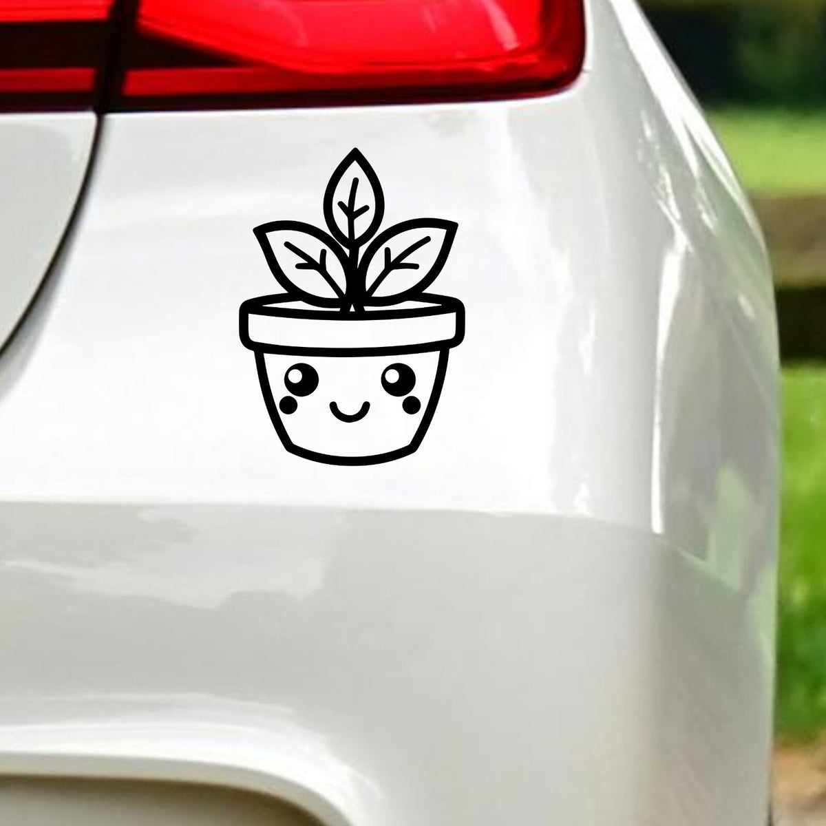Smiling Succulent Pot vinyl sticker — design and example vehicle placement 1.