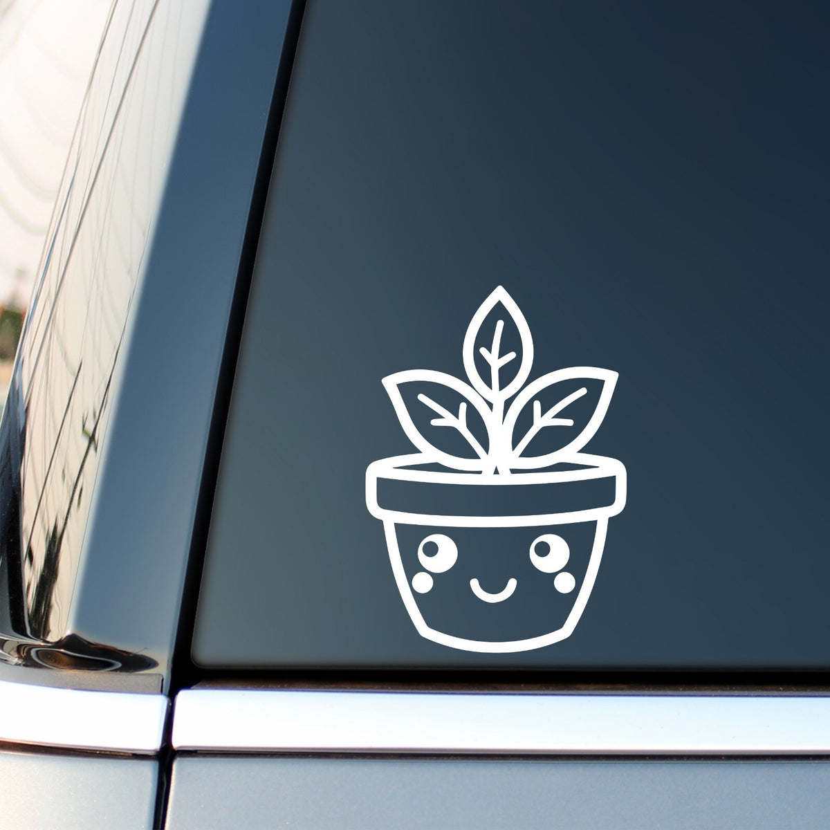Smiling Succulent Pot vinyl sticker — design and example vehicle placement 3.