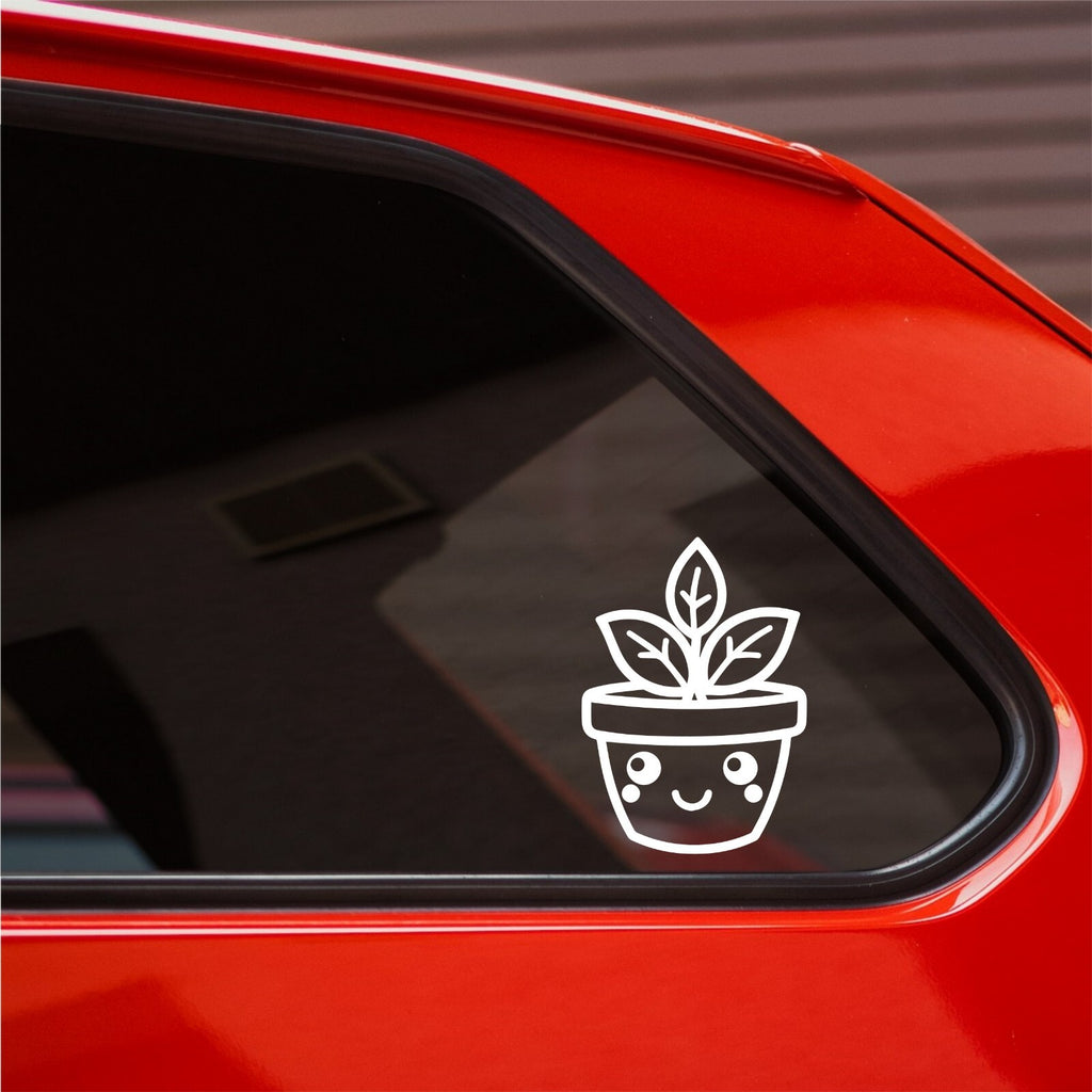 Smiling Succulent Pot vinyl sticker — design and example vehicle placement 4.
