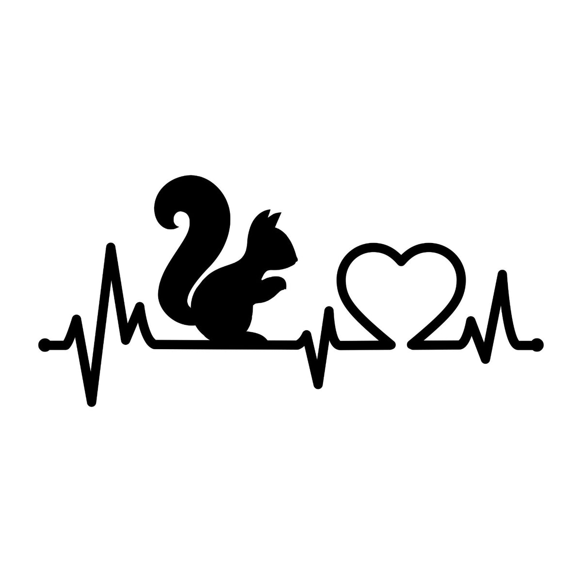 Squirrel Heartbeat decal design shown in black on a plain white background.