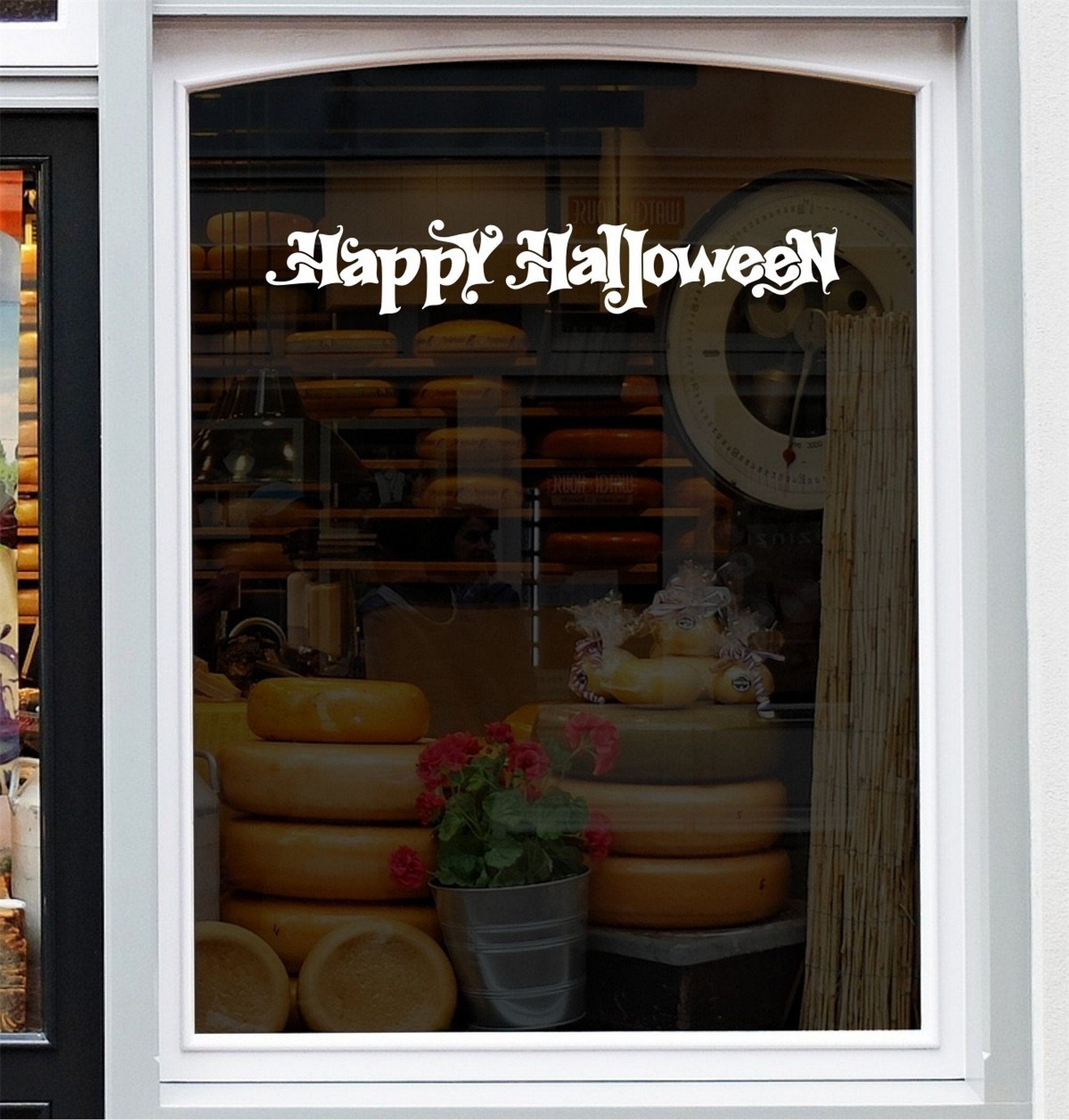 Happy Halloween Lettering Window Sticker design on a white background