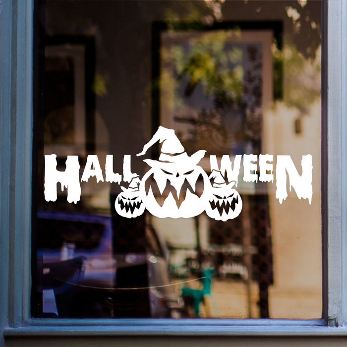 Halloween Pumpkin Parade Window Sticker shown on a shop window