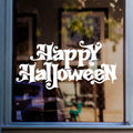 Happy Halloween Pumpkin Banner Window Sticker shown on a shop window
