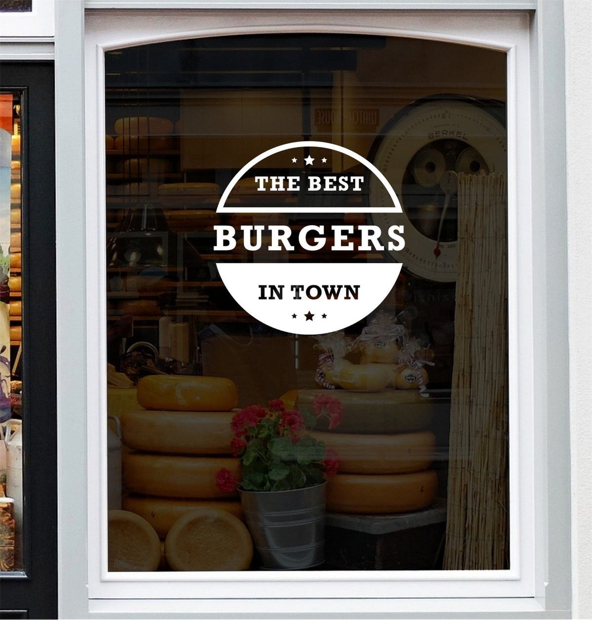 Best Burgers in Town Window Sticker design on a white background