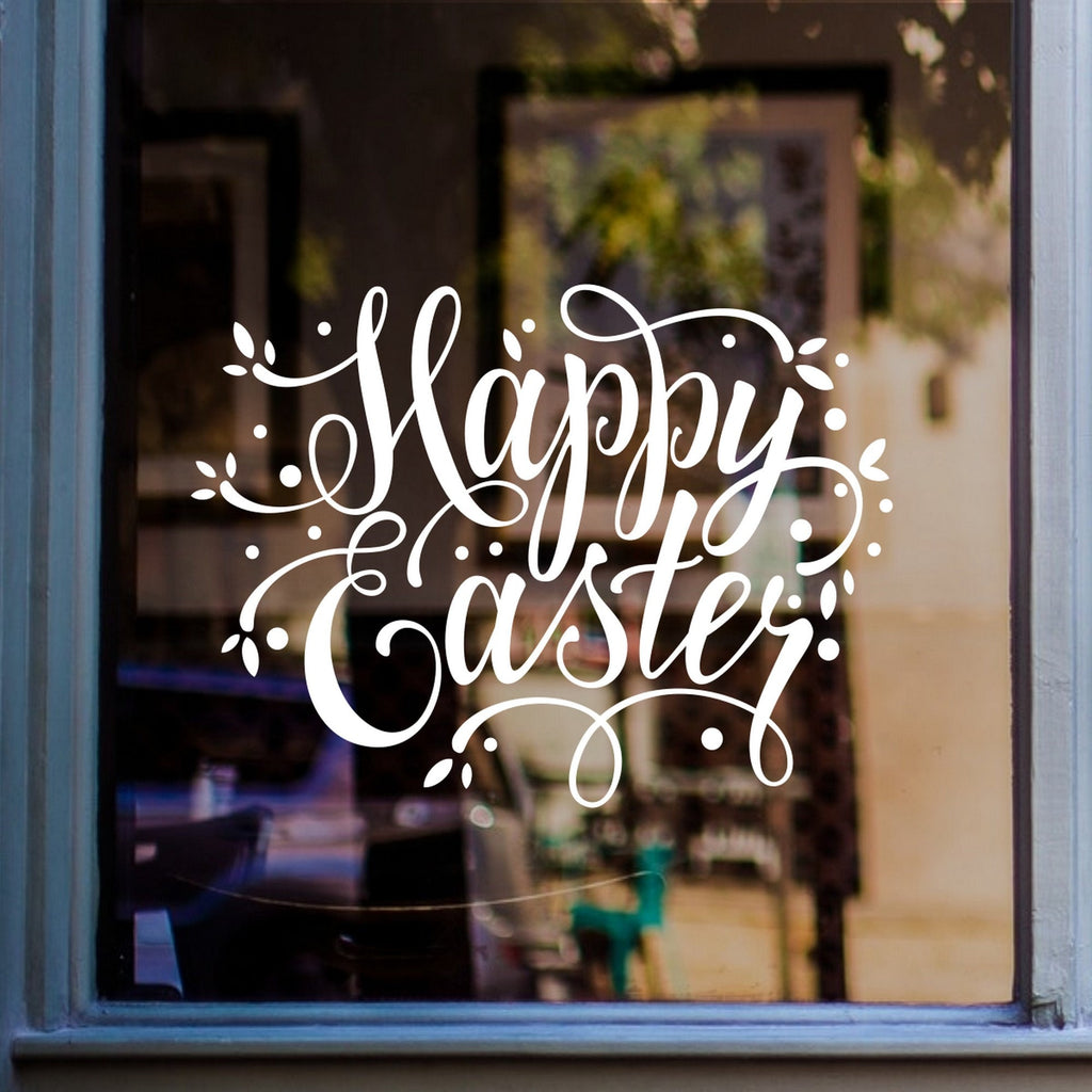 Happy Easter Shop Window Sticker displayed on a shop window
