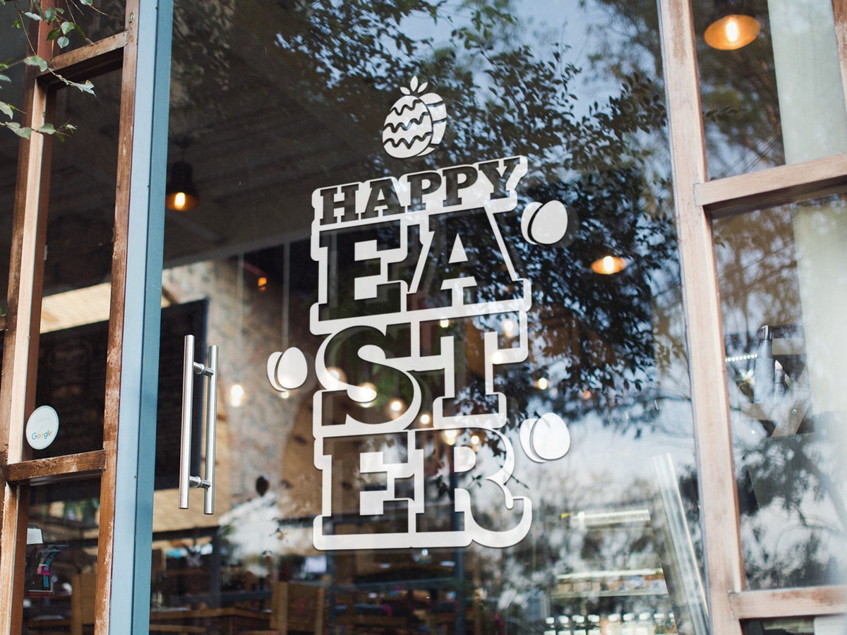 Happy Easter Shop Window Sticker shown on a shop window