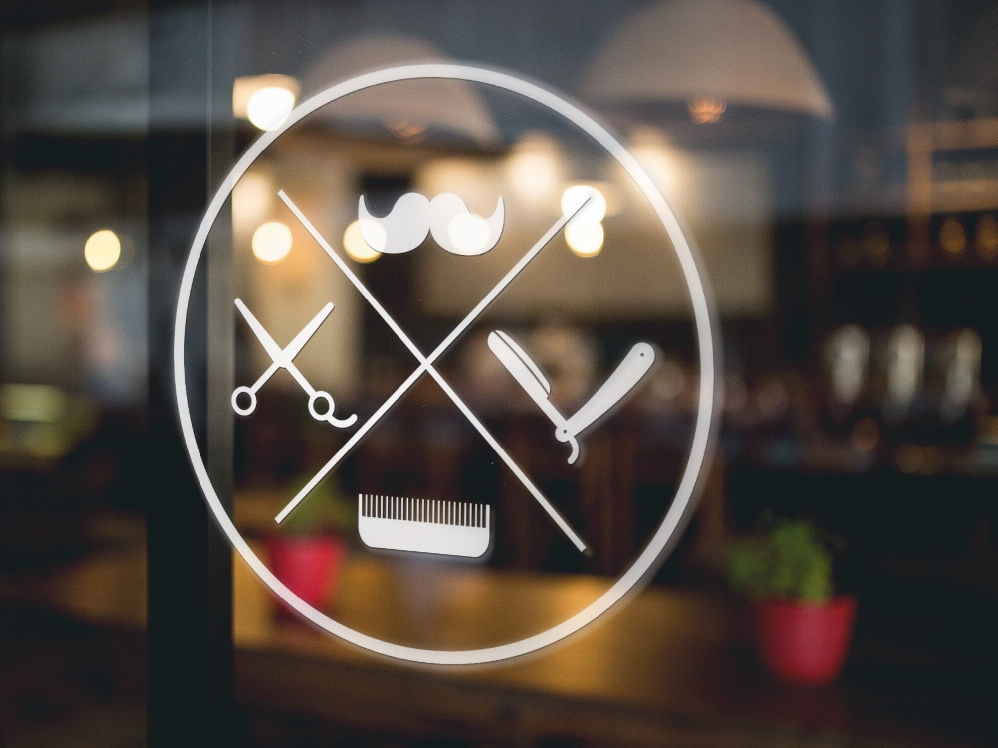 Barber Shop Window Sticker – Vintage Emblem example 4