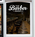 Barber Shop Window Sticker – Classic Lettering displayed on a shop window