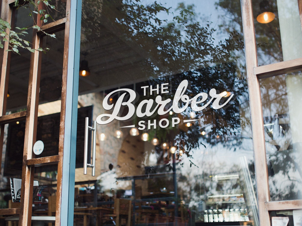 Barber Shop Window Sticker – Classic Lettering design on a white background