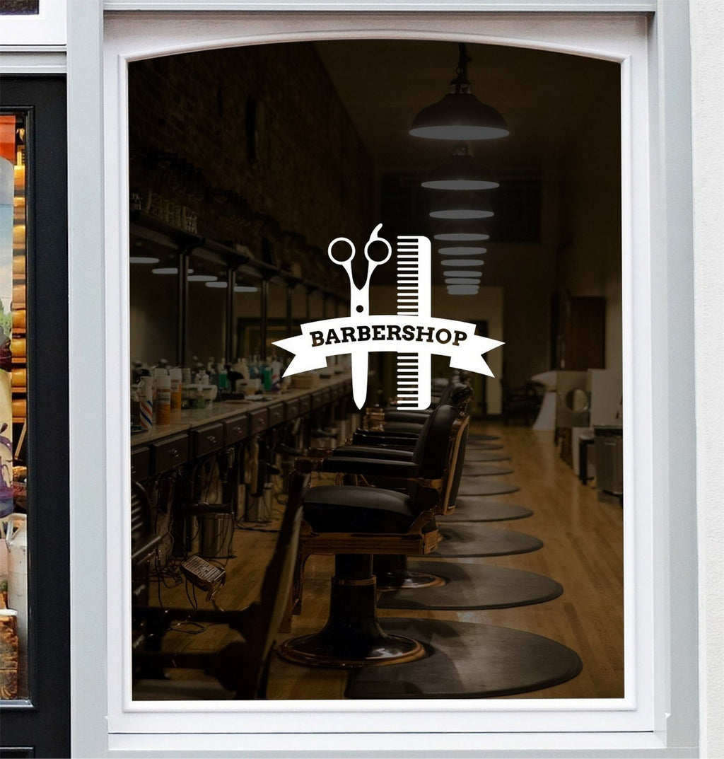 Traditional Barber Shop Window Sticker design on a white background
