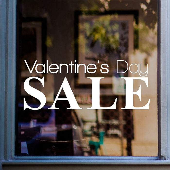 Valentine’s Day Sale Shop Window Sticker shown on a shop window