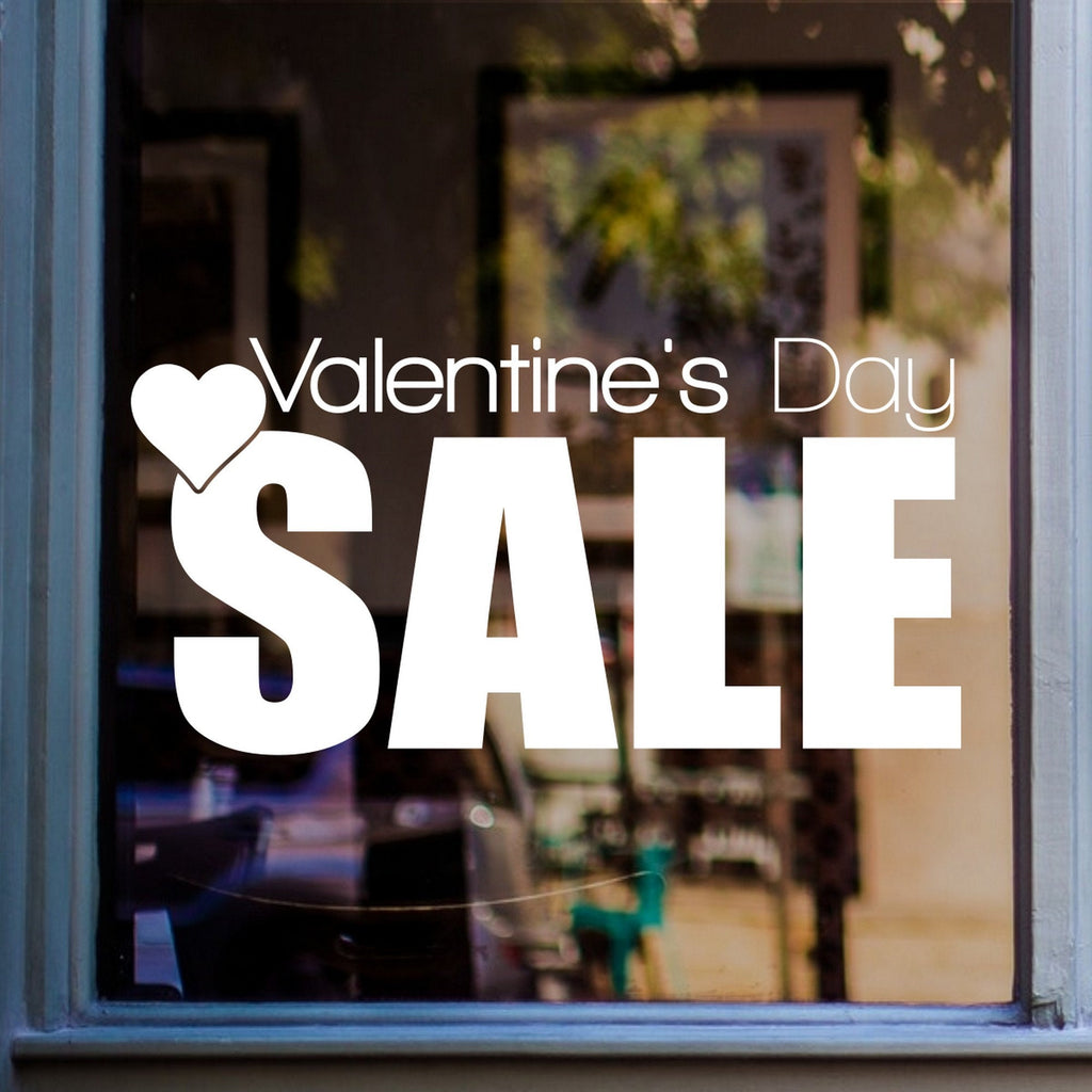 Valentine’s Day Sale Window Sticker shown on a shop window