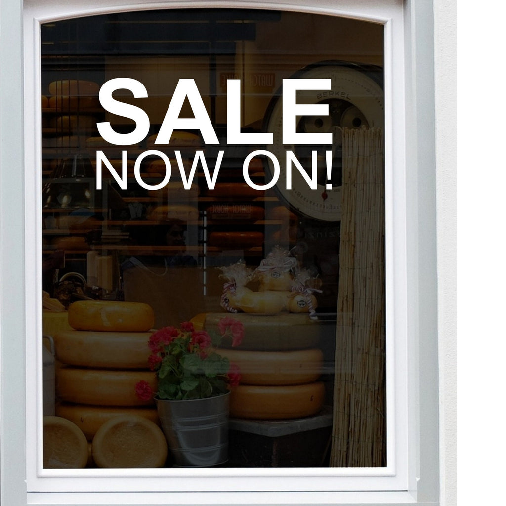 Sale Now On Shop Window Sticker design on a white background