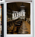 Traditional Barber Shop Window Sticker shown on a shop window