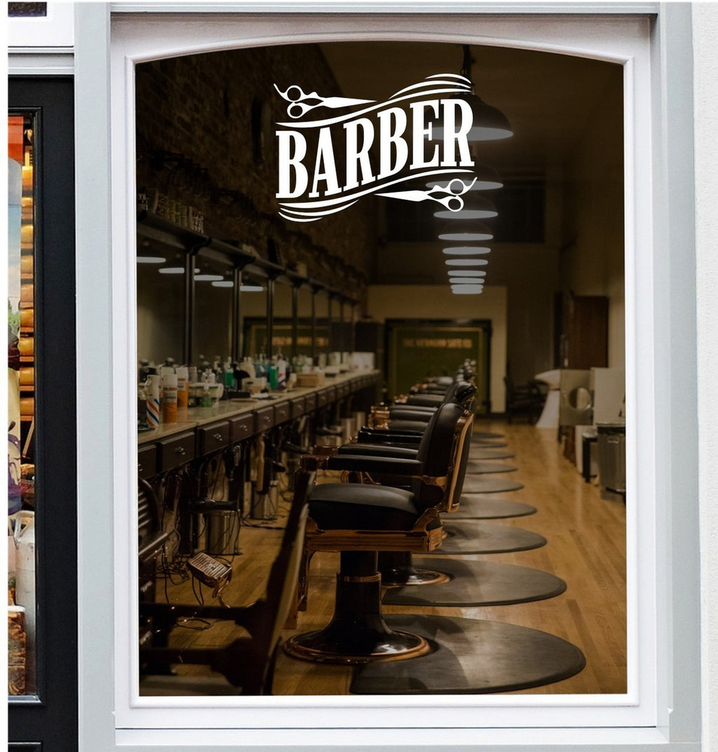 Traditional Barber Shop Window Sticker design on a white background