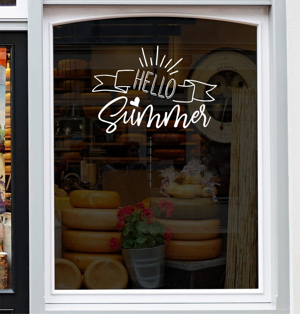 Hello Summer Window Sticker – Seasonal Display design on a white background
