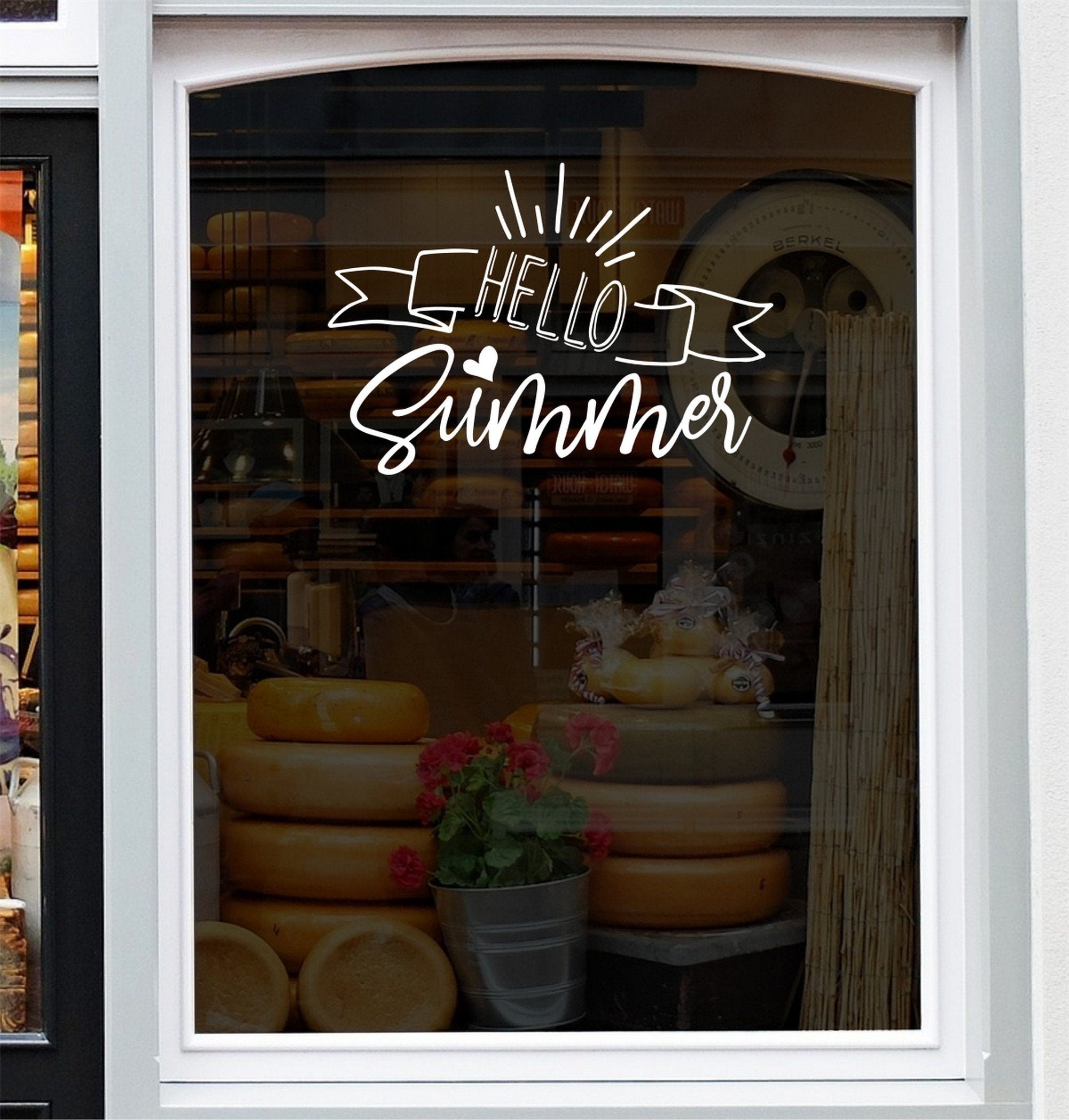 Hello Summer Window Sticker – Seasonal Display design on a white background