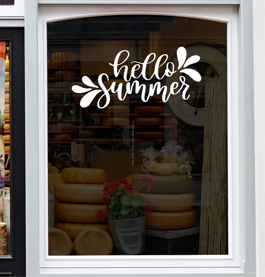 Hello Summer Shop Window Sticker design on a white background