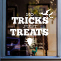 No Tricks Just Treats Halloween Window Sticker shown on a shop window