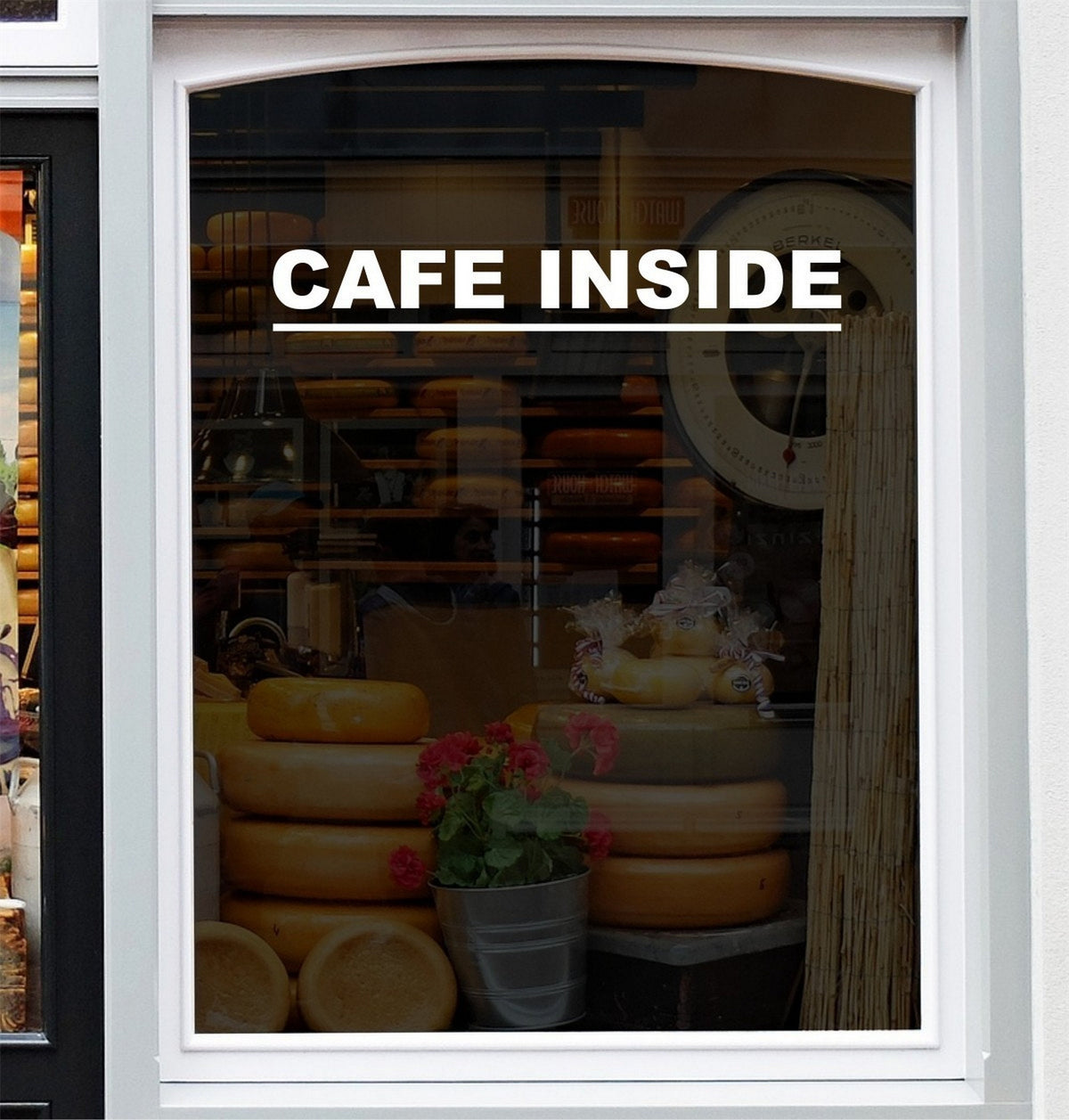 Café Inside Window Sticker design on a white background