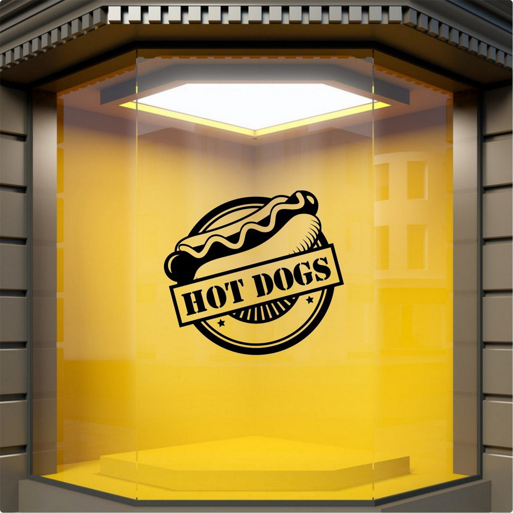 Hot Dogs Café Window Sticker design on a white background
